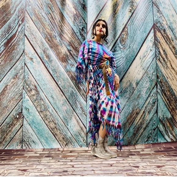 Boho Tie Dye Maxi LOA Tunic Top Dress Kaftan - Picture 9 of 12